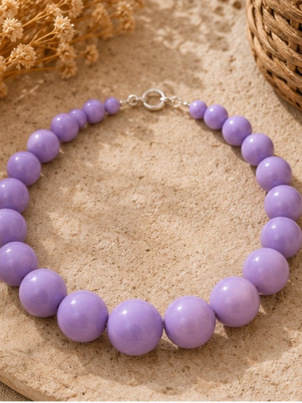 💜Lavender Graduated Statement Beaded Necklace Purple Bubble Necklace